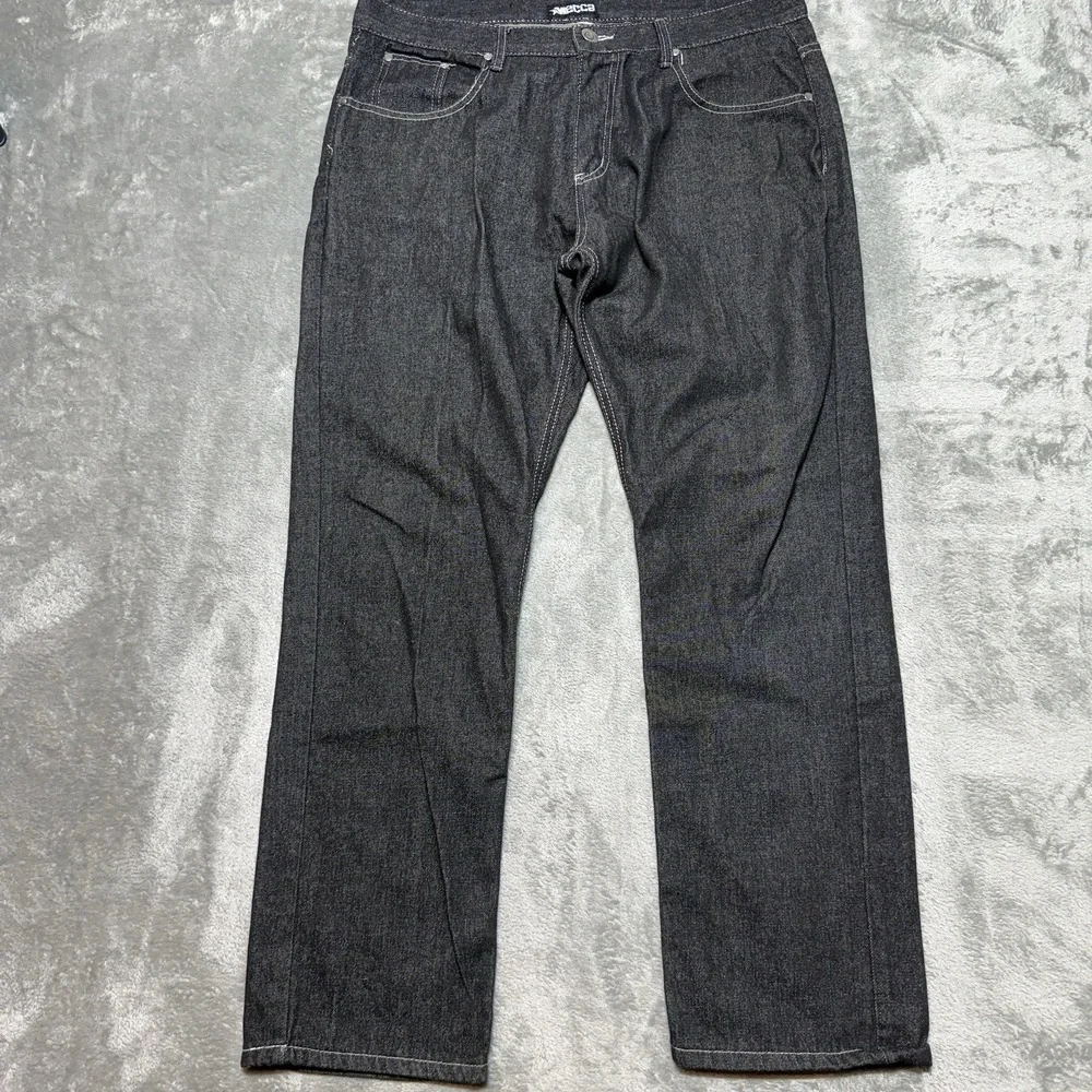 Mecca Jeans Mens 38x32 Black Denim Embroidered Pocket Baggy Y2K Hip Hop